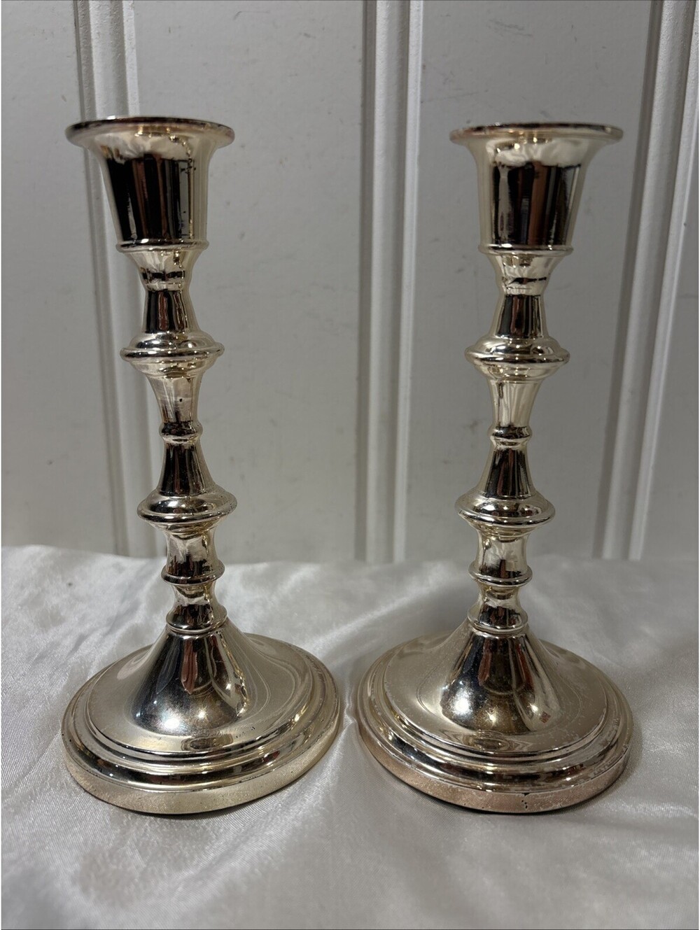 Pair Vintage Silver Plate Candlesticks 6" Traditional Taper Candle Holders Decor